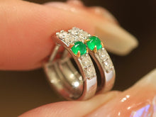 Load image into Gallery viewer, LUOWEND 18K White and Yellow Real Natural Emerald and Diamond Gemstone Earrings for Women