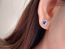 Load image into Gallery viewer, LUOWEND 18K White Gold Real Natural Sapphire and Diamond Gemstone Earrings for Women