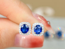 Load image into Gallery viewer, LUOWEND 18K White Gold Real Natural Sapphire and Diamond Gemstone Earrings for Women