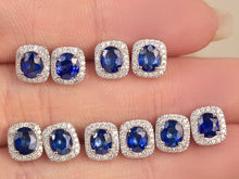 Load image into Gallery viewer, LUOWEND 18K White Gold Real Natural Sapphire and Diamond Gemstone Earrings for Women