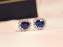 Load image into Gallery viewer, LUOWEND 18K White Gold Real Natural Sapphire and Diamond Gemstone Earrings for Women