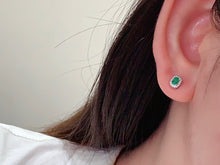 Load image into Gallery viewer, LUOWEND 18K White Gold Real Natural Emerald and Diamond Gemstone Earrings for Women
