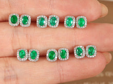 Load image into Gallery viewer, LUOWEND 18K White Gold Real Natural Emerald and Diamond Gemstone Earrings for Women