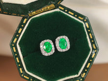 Load image into Gallery viewer, LUOWEND 18K White Gold Real Natural Emerald and Diamond Gemstone Earrings for Women