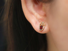 Load image into Gallery viewer, LUOWEND 18K Yellow Gold Real Natural Ruby and Diamond Gemstone Earrings for Women