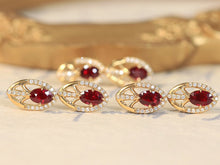 Load image into Gallery viewer, LUOWEND 18K Yellow Gold Real Natural Ruby and Diamond Gemstone Earrings for Women