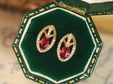 Load image into Gallery viewer, LUOWEND 18K Yellow Gold Real Natural Ruby and Diamond Gemstone Earrings for Women