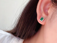 Load image into Gallery viewer, LUOWEND 18K White Gold Real Natural Emerald and Diamond Gemstone Earrings for Women