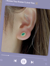 Load image into Gallery viewer, LUOWEND 18K Yellow Gold Real Natural Emerald and Diamond Gemstone Earrings for Women