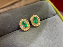Load image into Gallery viewer, LUOWEND 18K Yellow Gold Real Natural Emerald and Diamond Gemstone Earrings for Women