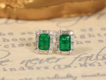 Load image into Gallery viewer, LUOWEND 18K White Gold Real Natural Emerald and Diamond Gemstone Earrings for Women