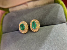Load image into Gallery viewer, LUOWEND 18K Yellow Gold Real Natural Emerald and Diamond Gemstone Earrings for Women