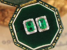 Load image into Gallery viewer, LUOWEND 18K White Gold Real Natural Emerald and Diamond Gemstone Earrings for Women