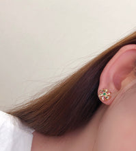 Load image into Gallery viewer, LUOWEND 18K Yellow Gold Real Natural Emerald and Diamond Gemstone Earrings for Women