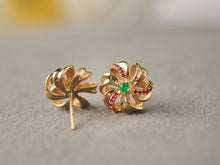 Load image into Gallery viewer, LUOWEND 18K Yellow Gold Real Natural Emerald and Diamond Gemstone Earrings for Women