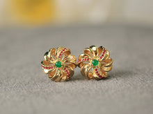Load image into Gallery viewer, LUOWEND 18K Yellow Gold Real Natural Emerald and Diamond Gemstone Earrings for Women