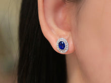Load image into Gallery viewer, LUOWEND 18K White Gold Real Natural Sapphire and Diamond Gemstone Earrings for Women