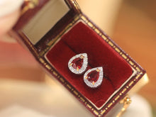 Load image into Gallery viewer, LUOWEND 18K White and Yellow Gold Real Natural Ruby and Diamond Earrings for Women