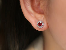 Load image into Gallery viewer, LUOWEND 18K White and Yellow Gold Real Natural Ruby and Diamond Earrings for Women