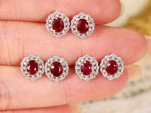 Load image into Gallery viewer, LUOWEND 18K White and Yellow Gold Real Natural Ruby and Diamond Earrings for Women