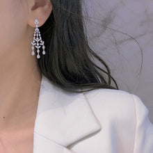 Load image into Gallery viewer, LUOWEND 18K White Gold Real Natural Diamond Drop Earrings for Women