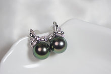 Load image into Gallery viewer, LUOWEND 18K White Gold Real Natural Tahiti Black Pearl Earrings for Women