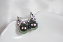 Load image into Gallery viewer, LUOWEND 18K White Gold Real Natural Tahiti Black Pearl Earrings for Women