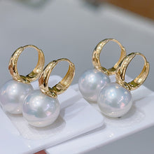 Load image into Gallery viewer, LUOWEND 18K Yellow Gold Real Natural Freshwater Pearl Earrings for Women