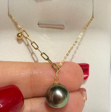 Load image into Gallery viewer, LUOWEND 18K Yellow Gold Natural Tahiti Black Pearl Necklace for Women