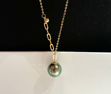 Load image into Gallery viewer, LUOWEND 18K Yellow Gold Natural Tahiti Black Pearl Necklace for Women