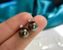 Load image into Gallery viewer, LUOWEND 18K White Gold Real Natural Diamond and Pearl Earrings for Women