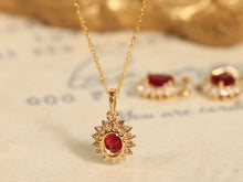 Load image into Gallery viewer, LUOWEND 18K Yellow Gold Real Natural Ruby and Diamond Gemstone Necklace for Women
