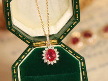 Load image into Gallery viewer, LUOWEND 18K Yellow Gold Real Natural Ruby and Diamond Gemstone Necklace for Women