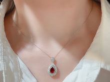 Load image into Gallery viewer, LUOWEND 18K White Gold Real Natural Ruby and Diamond Gemstone Necklace for Women