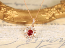 Load image into Gallery viewer, LUOWEND 18K Rose Gold Real Natural Ruby and Diamond Gemstone Necklace for Women