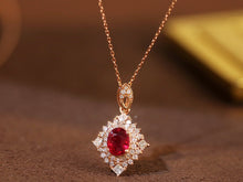 Load image into Gallery viewer, LUOWEND 18K Rose Gold Real Natural Ruby and Diamond Gemstone Necklace for Women