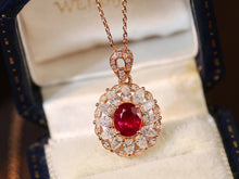 Load image into Gallery viewer, LUOWEND 18K Rose Gold Real Natural Ruby and Diamond Gemstone Necklace for Women