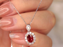 Load image into Gallery viewer, LUOWEND 18K White and Yellow Gold Real Natural Ruby and Diamond Gemstone Necklace for Women