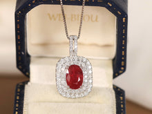 Load image into Gallery viewer, LUOWEND 18K White Gold Real Natural Ruby and Diamond Gemstone Necklace for Women