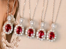 Load image into Gallery viewer, LUOWEND 18K White and Yellow Gold Real Natural Ruby and Diamond Gemstone Necklace for Women