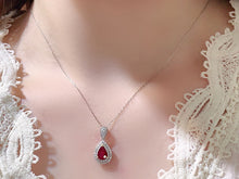 Load image into Gallery viewer, LUOWEND 18K White and Yellow Gold Real Natural Ruby and Diamond Gemstone Necklace for Women