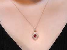 Load image into Gallery viewer, LUOWEND 18K Rose Gold Real Natural Ruby and Diamond Gemstone Necklace for Women