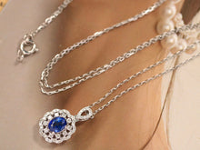 Load image into Gallery viewer, LUOWEND 18K White Gold Real Natural Sapphire and Diamond Gemstone Necklace for Women