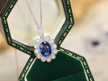 Load image into Gallery viewer, LUOWEND 18K White Gold Real Natural Sapphire and Diamond Gemstone Necklace for Women