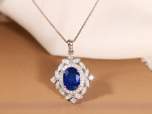 Load image into Gallery viewer, LUOWEND 18K White Gold Real Natural Sapphire and Diamond Gemstone Necklace for Women