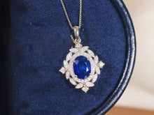 Load image into Gallery viewer, LUOWEND 18K White Gold Real Natural Sapphire and Diamond Gemstone Necklace for Women