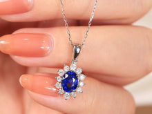 Load image into Gallery viewer, LUOWEND 18K White Gold Real Natural Sapphire and Diamond Gemstone Necklace for Women