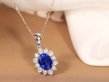 Load image into Gallery viewer, LUOWEND 18K White Gold Real Natural Sapphire and Diamond Gemstone Necklace for Women