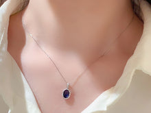 Load image into Gallery viewer, LUOWEND 18K White Gold Real Natural Sapphire and Diamond Gemstone Necklace for Women