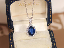 Load image into Gallery viewer, LUOWEND 18K White Gold Real Natural Sapphire and Diamond Gemstone Necklace for Women